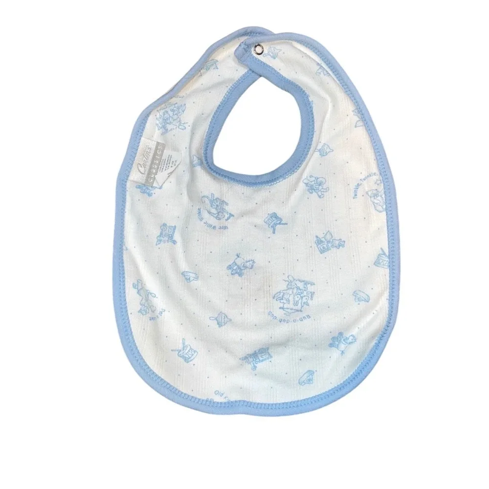 Carters Classics Vintage Baby Snap Bib White Blue Nursery Rhyme Simple Simon NWT